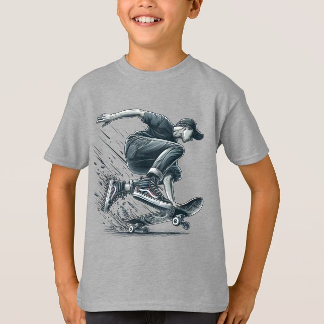 Blue Skateboarder Burnt Orange Happy Birthday Boy T-Shirt (Front)