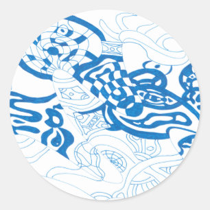 Blue Sketch, abstract Classic Round Sticker