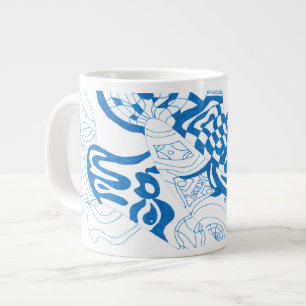 Blue Sketch, abstract Large Coffee Mug