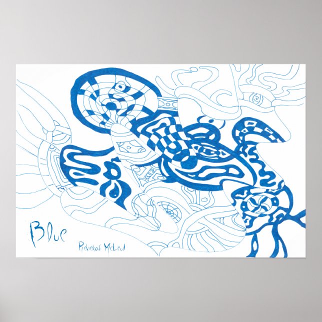 Blue Sketch, abstract Poster (Front)