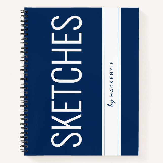 Blue Sketch Book Large Print Title Custom Name (Front)