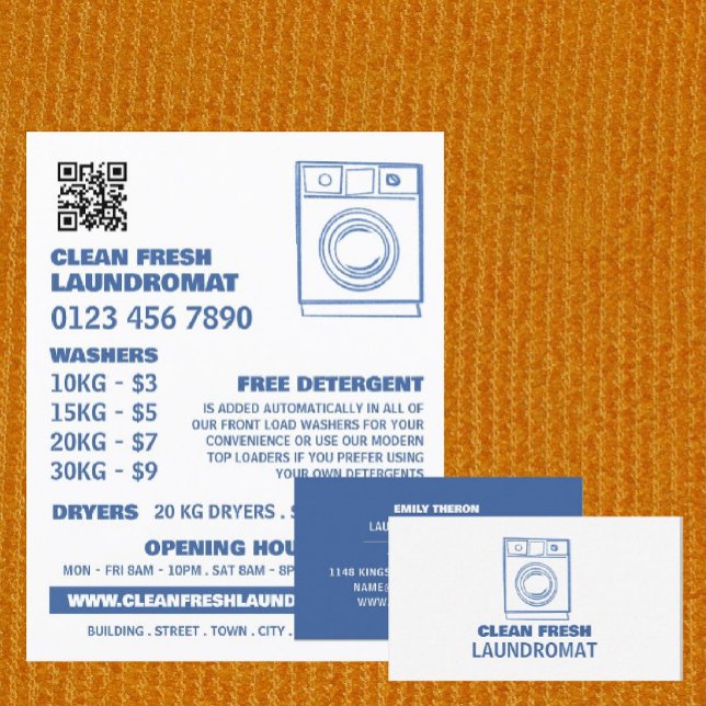 Blue Sketch Washer, Laundromat, Cleaning Service Flyer (Creator Uploaded)