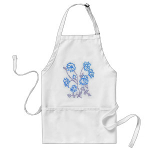 Blue Sketched Flowers Standard Apron
