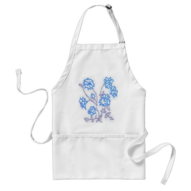 Blue Sketched Flowers Standard Apron (Front)
