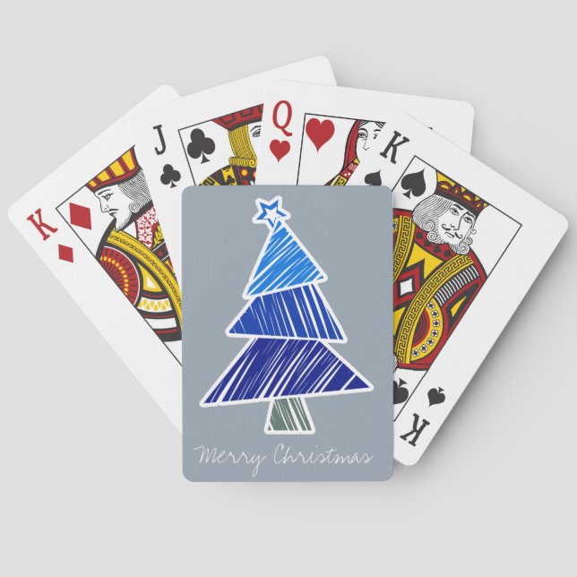 Blue Sketchy Christmas Tree Playing Cards (Back)