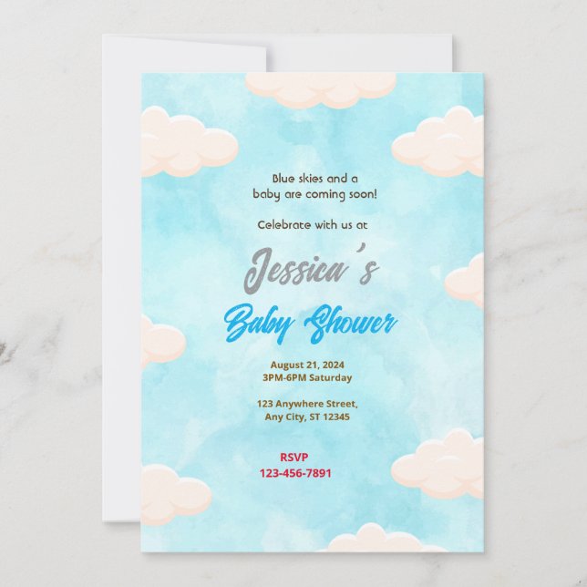 Blue Skies Baby Shower Invitation (Front)