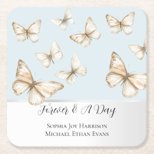 Blue Skies & Butterflies Wedding Square Paper Coaster