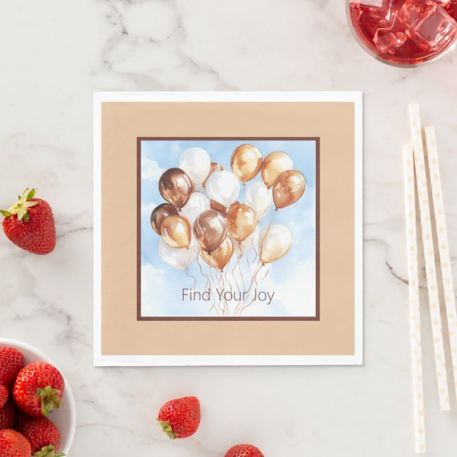 Blue Skies Gold White Balloons Napkin (Insitu)
