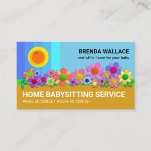 Blue Skies Happy Sun Colourful Flowers Babysitting Business Card