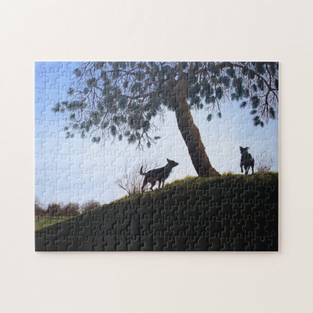 blue skies over park landscape with two dogs jigsaw puzzle (Horizontal)
