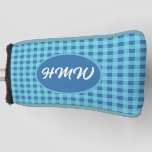 Blue Skies Plaid: Custom Monogram Blade Putter Golf Head Cover