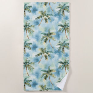 Blue Skies Tropical Island Palm Trees Beach Towel