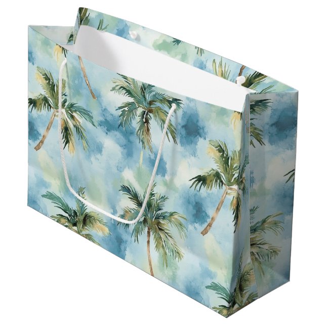 Blue Skies Tropical Island Palm Trees Birthday Large Gift Bag (Front Angled)