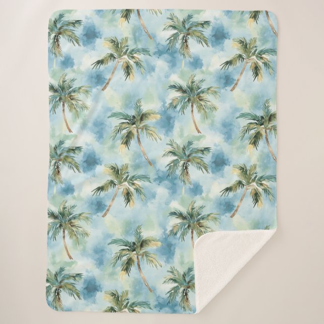 Blue Skies Tropical Island Palm Trees   Sherpa Blanket (Front)