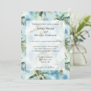 Blue Skies Tropical Island Palm Trees Wedding Invitation