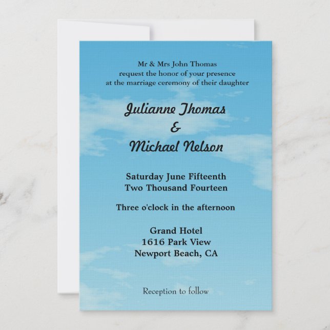 Blue Skies Wedding Invitation (Front)