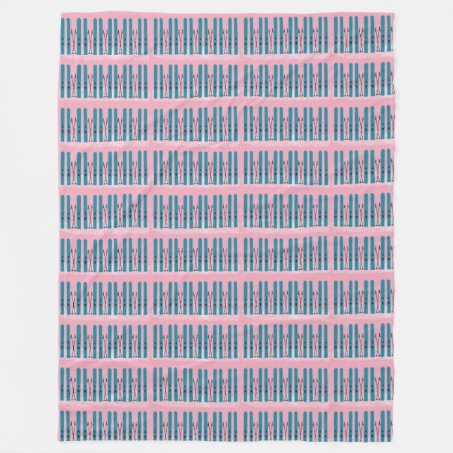 Blue skis on pink blanket (Front)