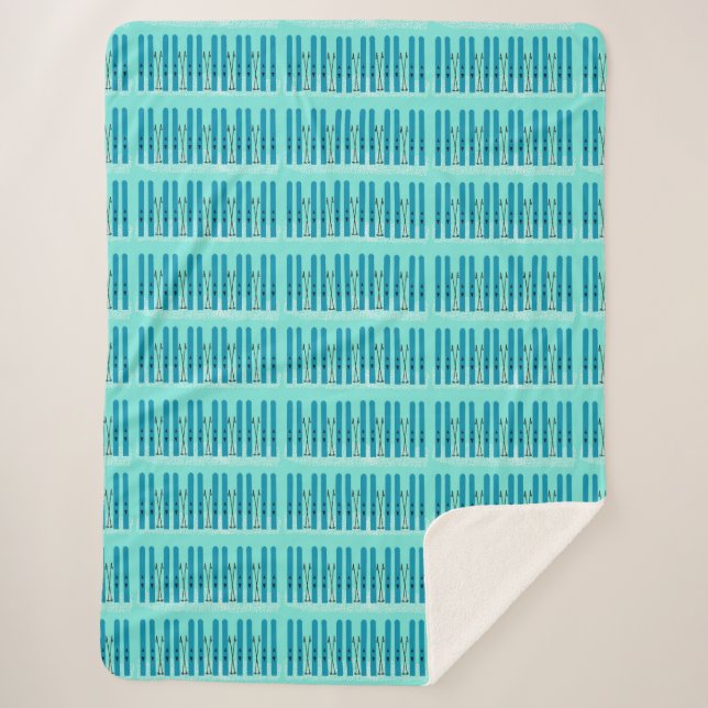 Blue skis with blue  sherpa blanket (Front)