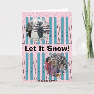 Blue skis with snow card