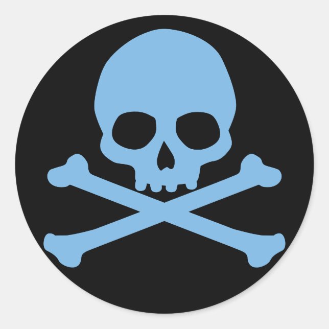 Blue Skull and Crossbones Classic Round Sticker (Front)