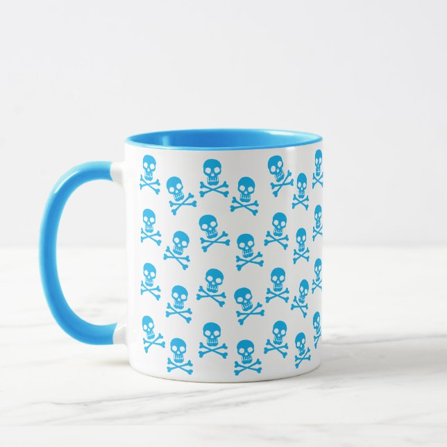 Blue Skull And Crossbones Pattern Mug (Left)