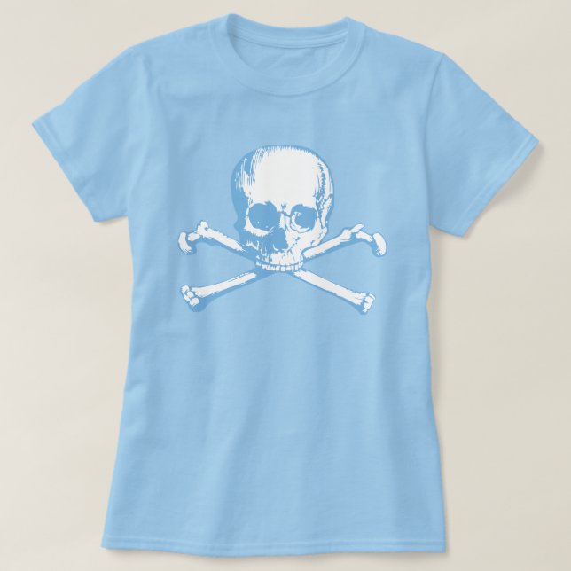 Blue Skull And Crossbones T-Shirt (Design Front)