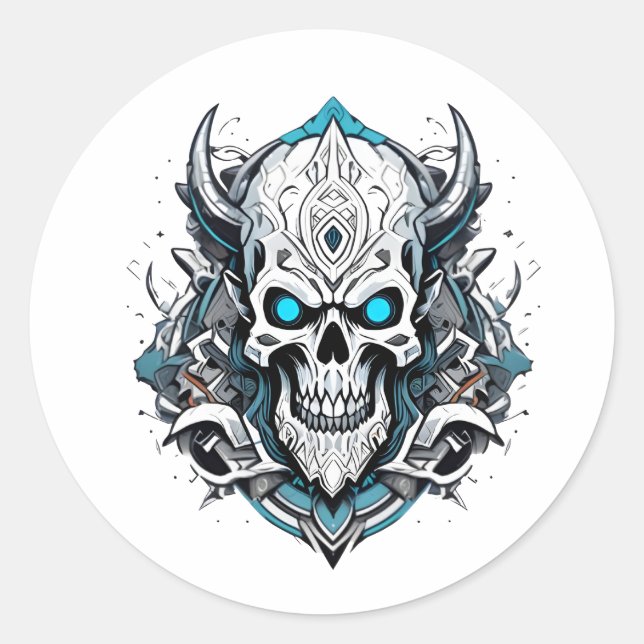 Blue skull classic round sticker (Front)