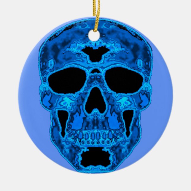 Blue Skull Horror Mask Ceramic Tree Decoration (Front)