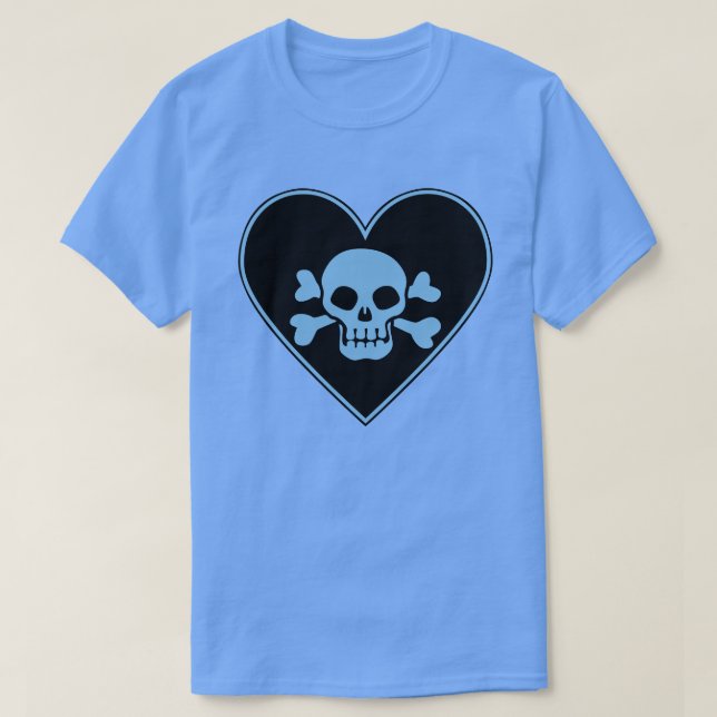 Blue Skull in Heart T-Shirt (Design Front)