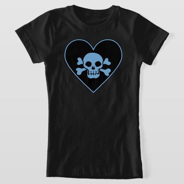 Blue Skull in Heart T-Shirt (Laydown)