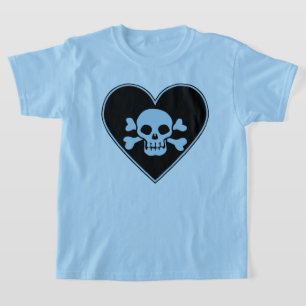 Blue Skull in Heart T-Shirt