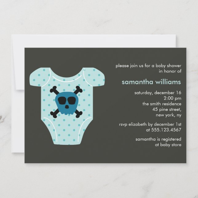 Blue Skull Outfit Boy Baby Shower Invitation (Front)