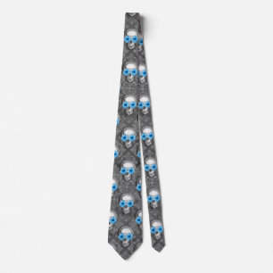 Blue Skulls and Sunflower Series Design 5  Tie