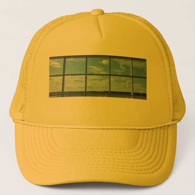 blue sky airport window trucker hat (Front)