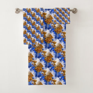 Blue Sky And Clouds Abstract Art Pattern     Bath Towel Set