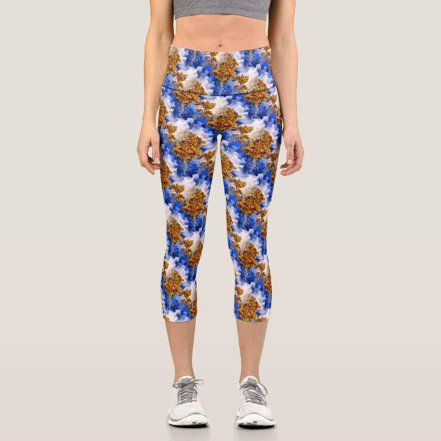 Blue Sky And Clouds Abstract Art Pattern     Capri Leggings (Front)