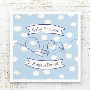 Blue Sky and Clouds Boy Baby Shower Napkin