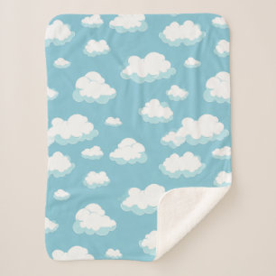 Blue Sky and Clouds Pattern Sherpa Blanket