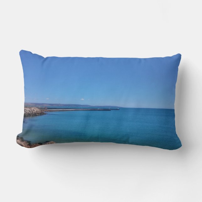 Blue Sky and Ocean Landscape Throw Pillow (Front)