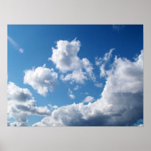 blue sky and white clouds poster