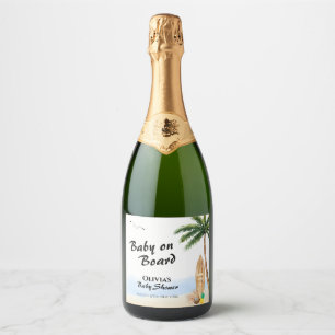 Blue Sky Baby On Board Beach Surf Baby Shower Sparkling Wine Label