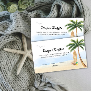 Blue Sky Beach Surfing Diaper Raffle Baby Shower Enclosure Card