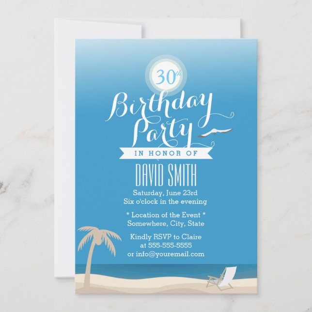 Blue Sky Beach Theme 30th Birthday Party Invitation (Front)