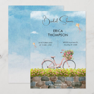 Blue Sky bicycle landscape bridal shower Invitation