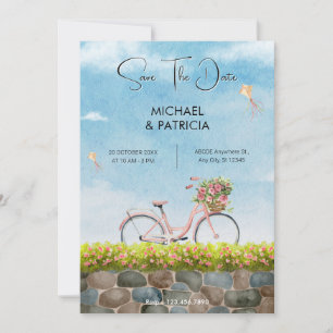 Blue Sky bicycle landscape wedding Save The Date