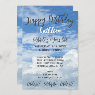 BLUE SKY CLOUDS PHOTO BIRTHDAY INVITATION