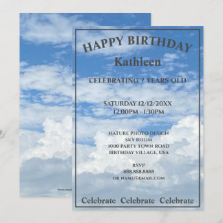 BLUE SKY CLOUDS PHOTO HAPPY BIRTHDAY INVITATION