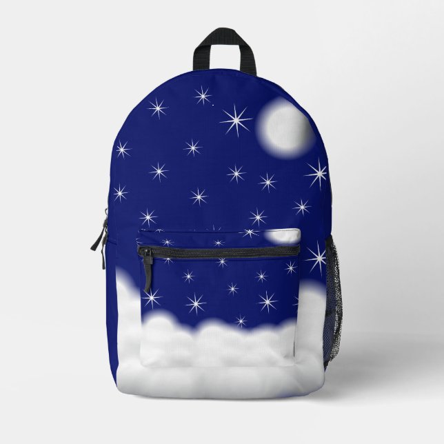 Blue sky clouds printed backpack (Front)