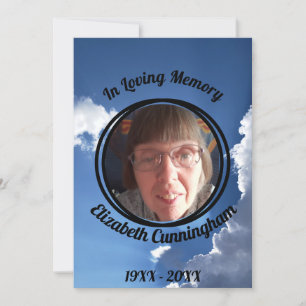 Blue Sky Clouds Sun Rays Photo Memorial Program  Invitation