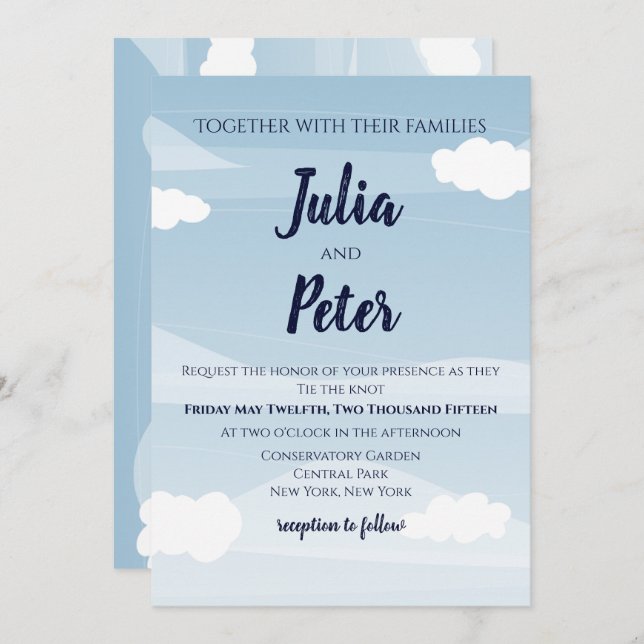 Blue sky cloudy wedding invitation (Front/Back)